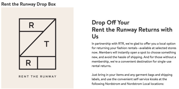 Rent the runway drop box page.